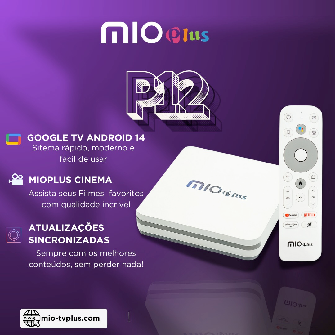 Mioplus P12 – TV Box 4K Android 14 com Google TV e Controle por Voz