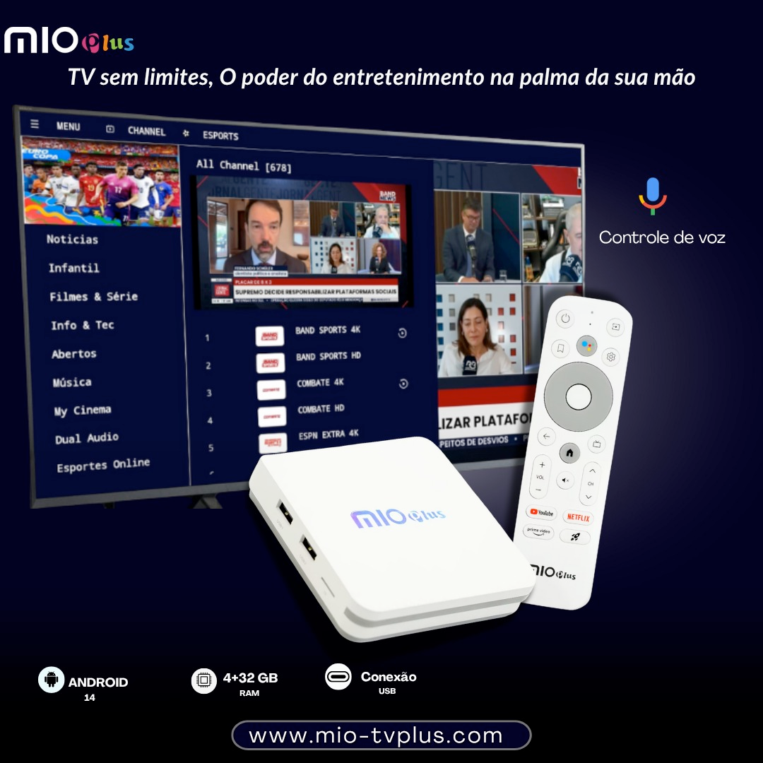 Mioplus P12 – TV Box 4K Android 14 com Google TV e Controle por Voz