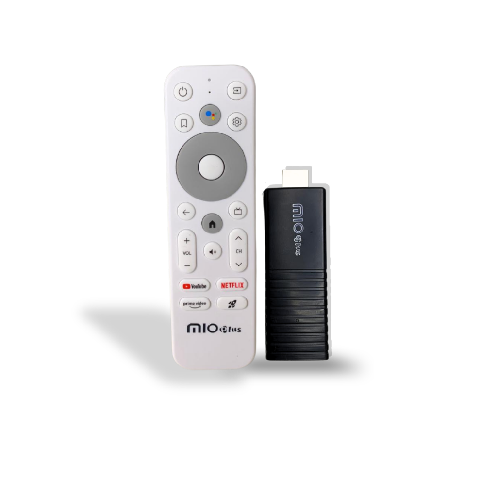 Mioplus S12 – TV Stick 4K Android 14 com Google Assistant e Wi-Fi